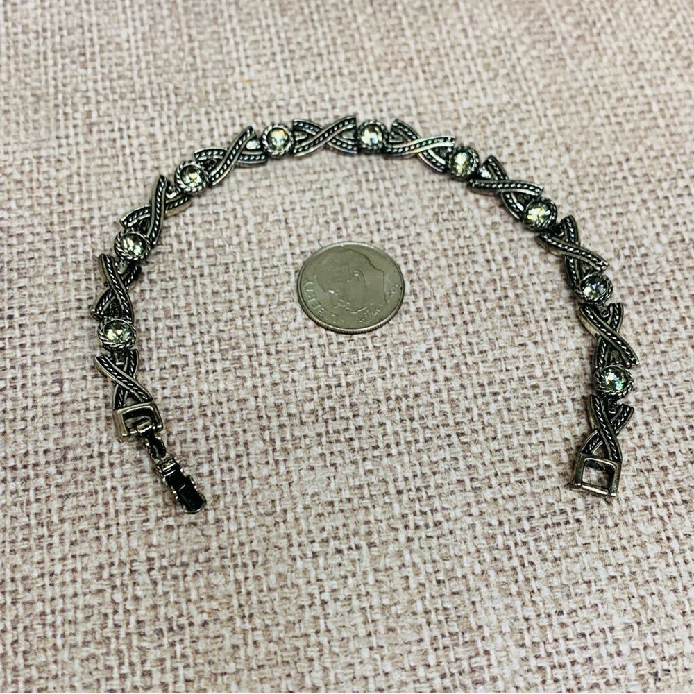 Antiqued Silver Crystal X Link Bracelet